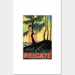 ENGLAND REIGATE Route 160 Surrey Art Deco Vintage Railway Posters and Art